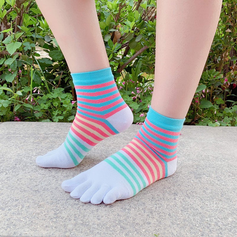 Fasot Women Toe Socks Five Finger Cotton Athletic Mesh Wicking Ankle 6 Pack Set - Image 2